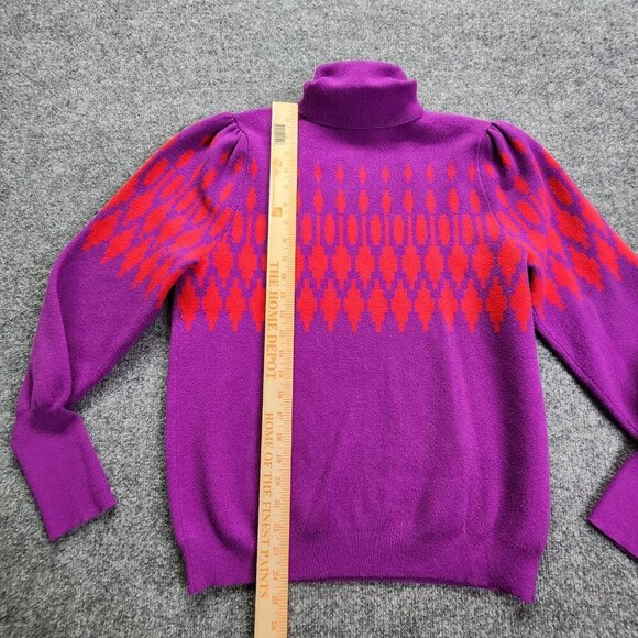 Ann Taylor Fair Isle Turtleneck Sweater Womens Large Purple Red Balloon Sleeve - Picture 11 of 13